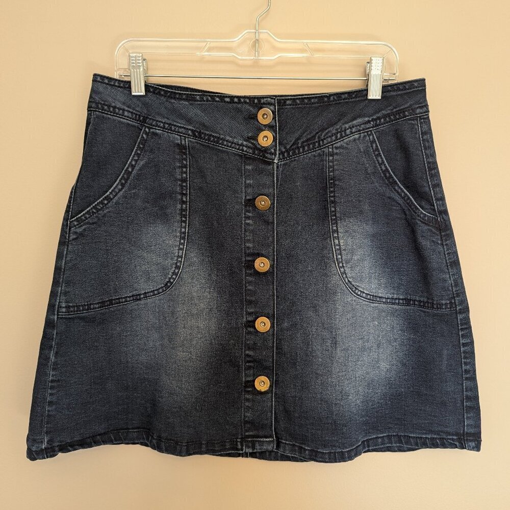 JW Styles denim mini skirt 14 dark wash EUC autumn fall cottagecore